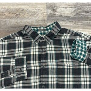Eddie Bauer Flannel Tartan Plaid 2XL Classic Fit Teal Gray Button Shirt Flip Men